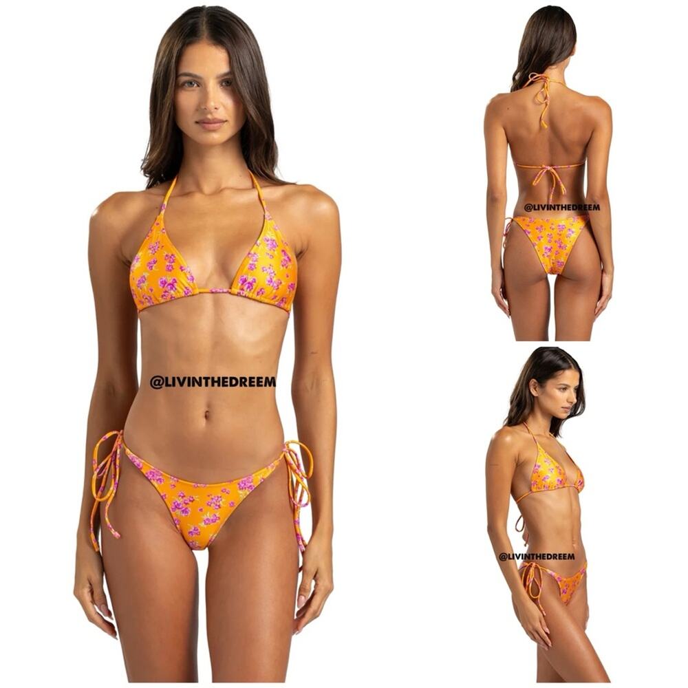 BEACH BUNNY Luna Triangle Top XL Luna Tie Side Tango L Orange Ditsy Floral $156